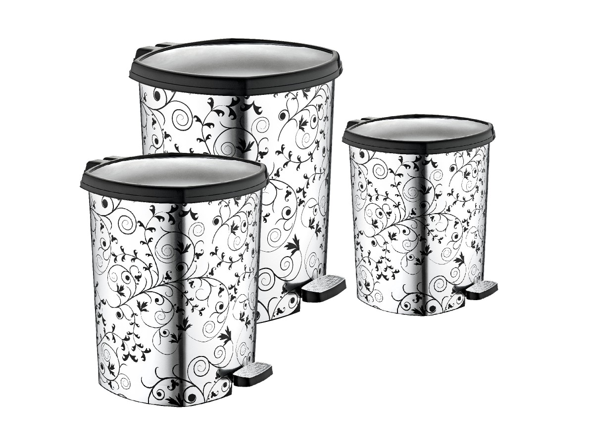 Set gos gunoi cu pedala 3 piese Metalic, 6L, 11L, 20L