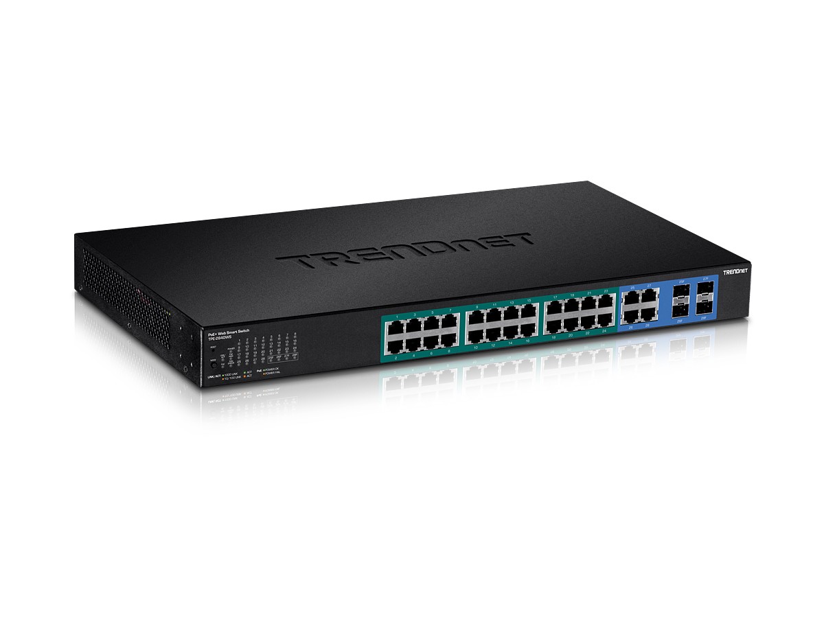 Switch 28 porturi Gigabit Web Smart, 24 x PoE+, 4 x Gigabit/SFP - TRENDnet