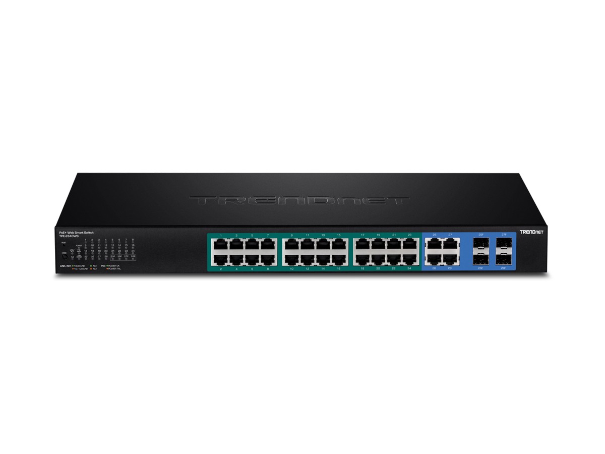 Switch 28 porturi Gigabit Web Smart, 24 x PoE+, 4 x Gigabit/SFP - TRENDnet