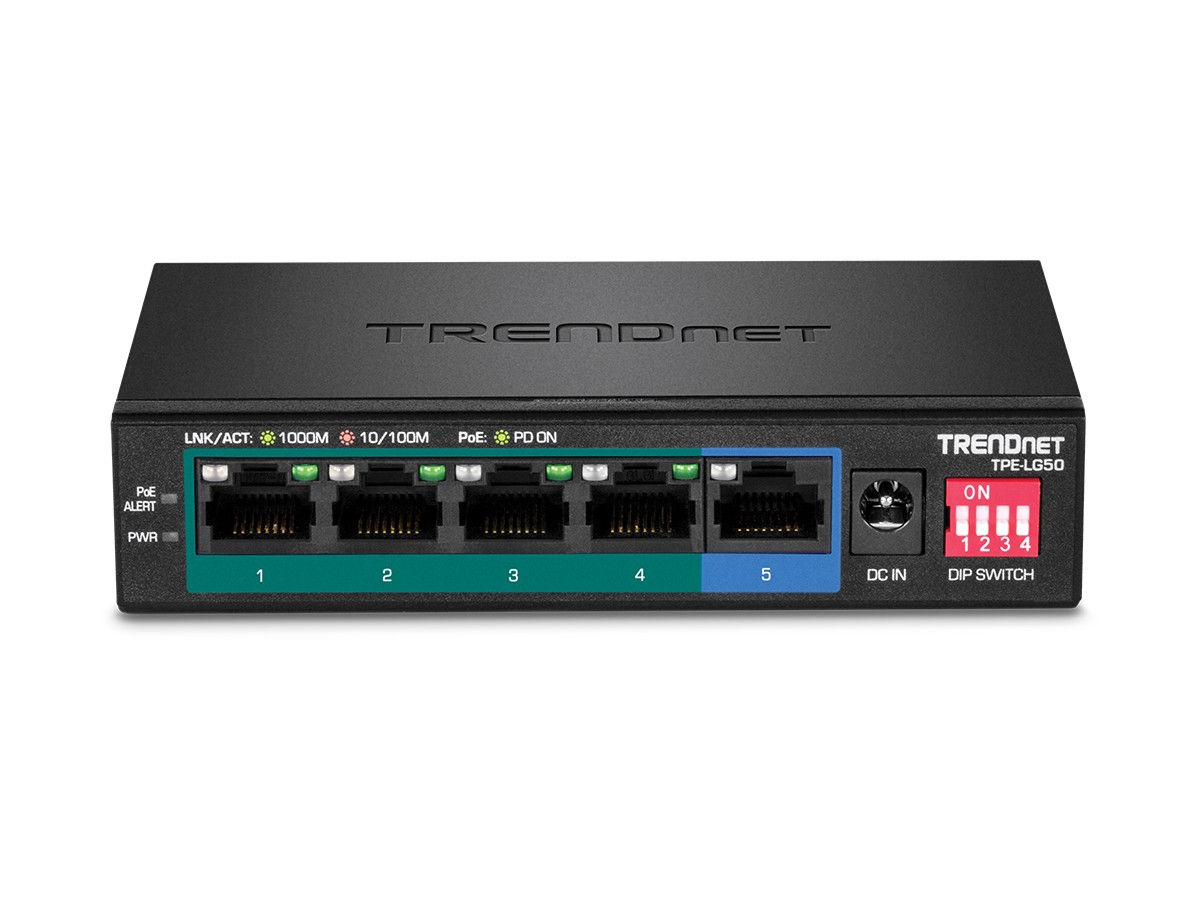 Switch 4 porturi Gigabit Long Range 200m PoE+, 1 port Gigabit - TRENDnet