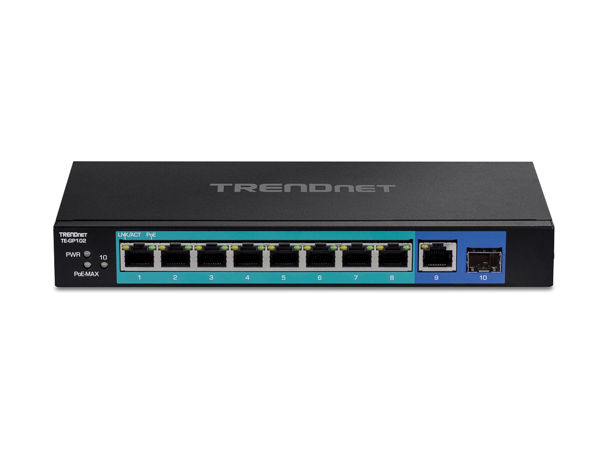 Switch 8 porturi Gigabit PoE+ 58W, 1 port Gigabit, 1 port SFP - TRENDnet