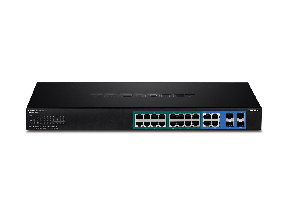 Switch Web Smart, 16 x Gigabit PoE+, 4 x Gigabit/SFP, putere 370W - TRENDnet